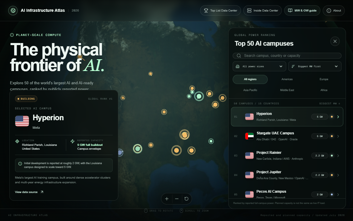Preview of Data Center Maps website
