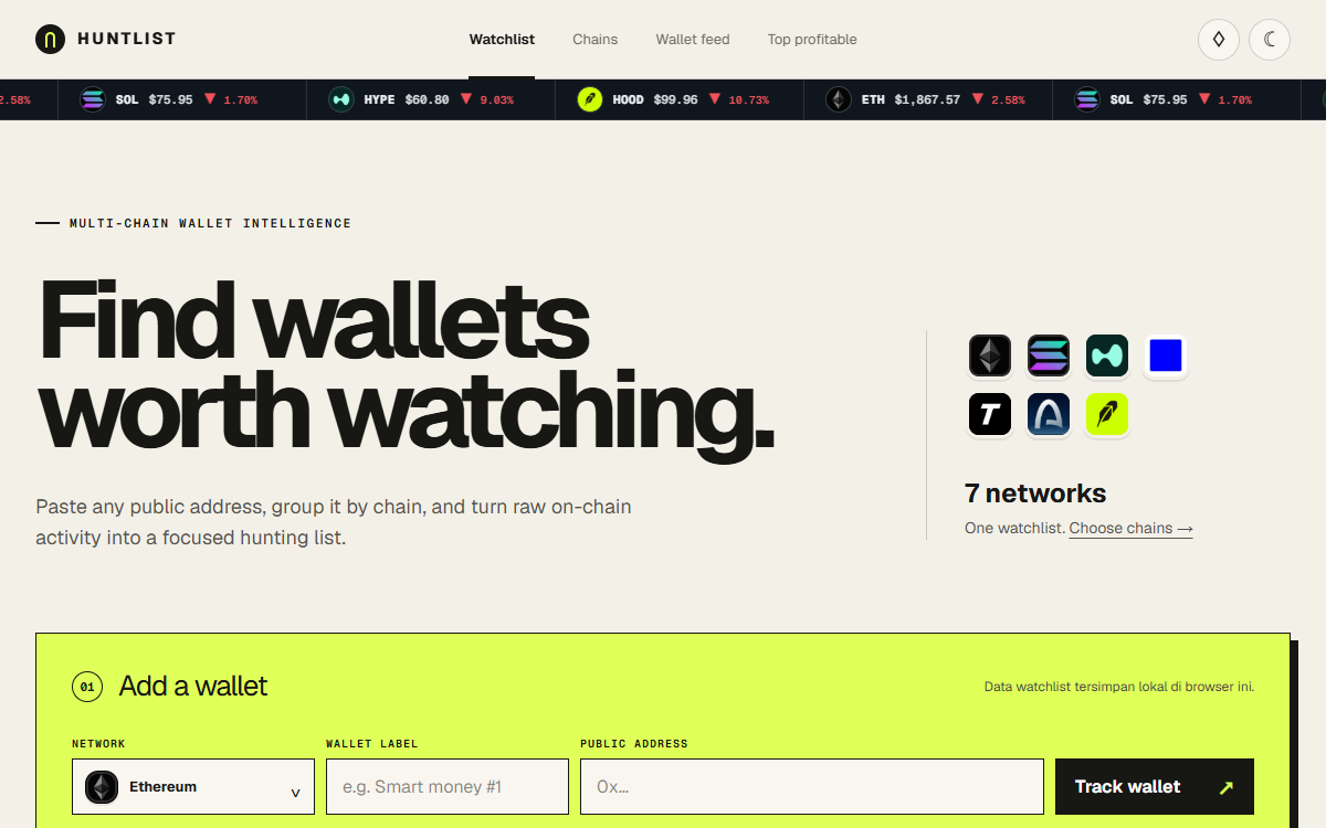 Preview of Huntlist website