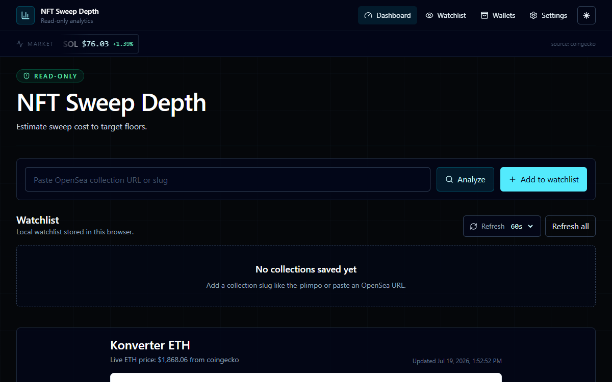 Preview of NFT Analytic Dashboard website