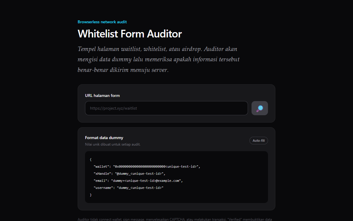 Preview of Whitelist Form Auditor website